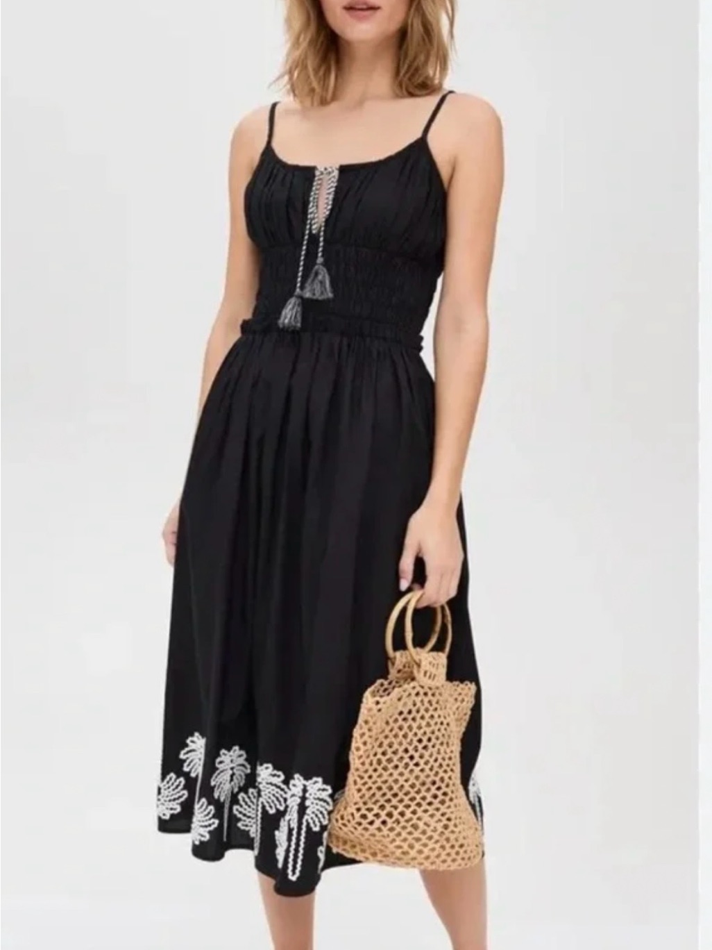 Rails Black Midi Dress With White Embroidered Hem